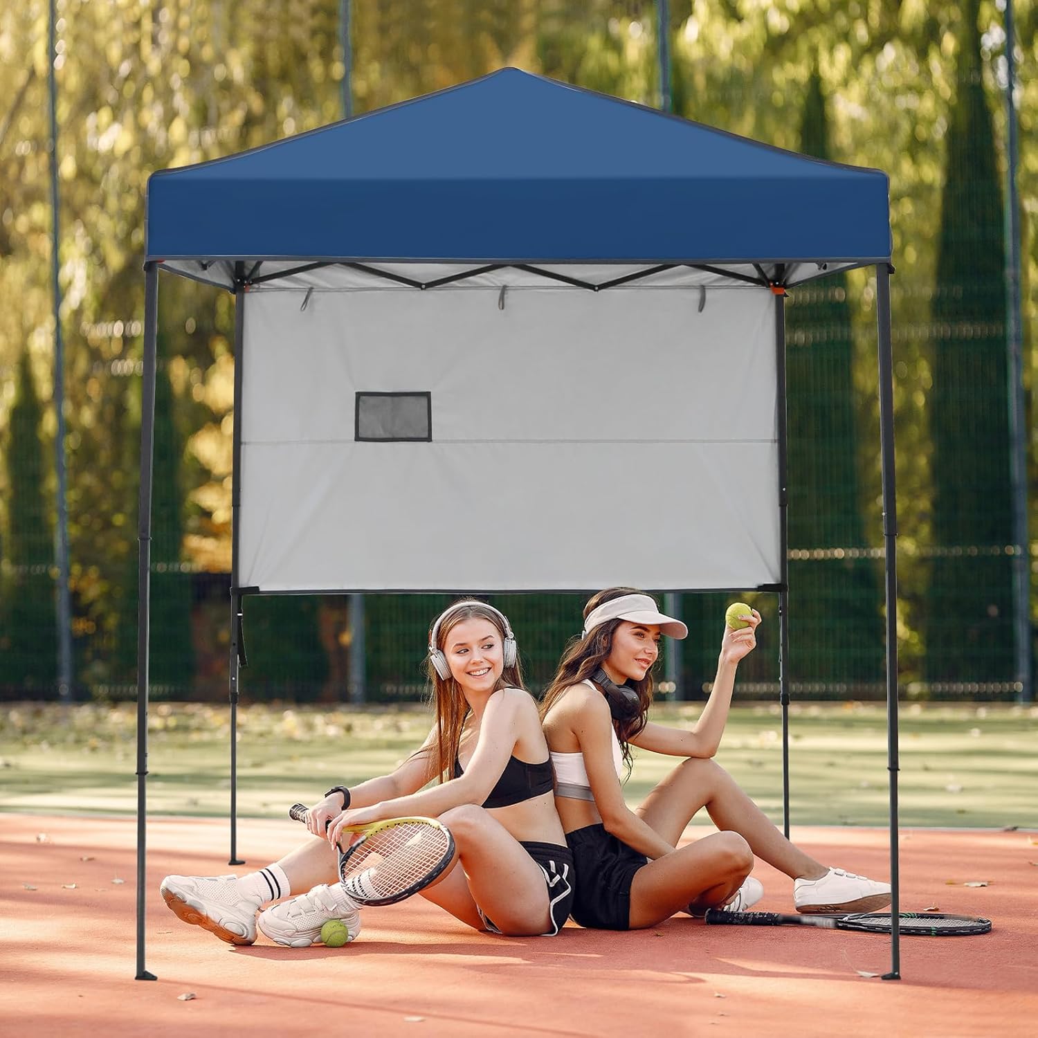 Color Blue EAGLE PEAK Instant Pop Up Canopy with Adjustable Sun Wall , Straight Lightweight Compact Portable Tent with Carry Bag, Dark Blue